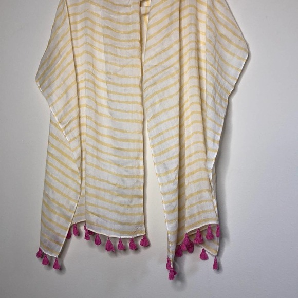 🛍️Yellow stripe pink pom-pom/tassel Nordstrom summer scarf $58 - Picture 8 of 8